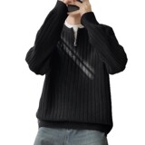 2026秋季青少年加厚宽松运动风圆领拉链装饰针织衫男可机洗腈纶，男装针织衫/毛衣，星座614