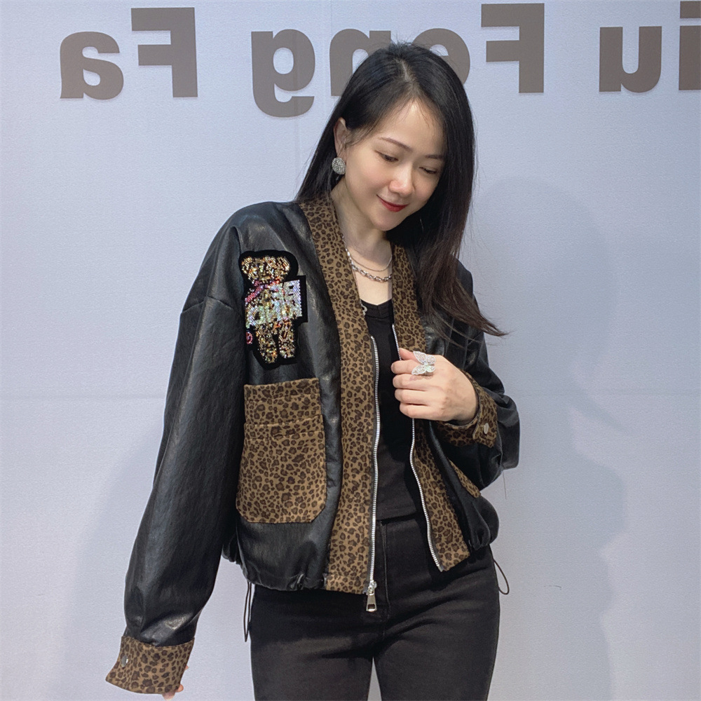 Chaqueta Corta para Mujer de Poliéster con Cremallera y Cuello en V para Otoño e Invierno