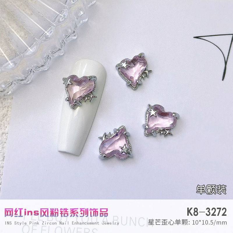 Nuevo LZ nail metal real circón joyería de lujo completo diamante corazón plata arco cadena de metal taladro de uñas