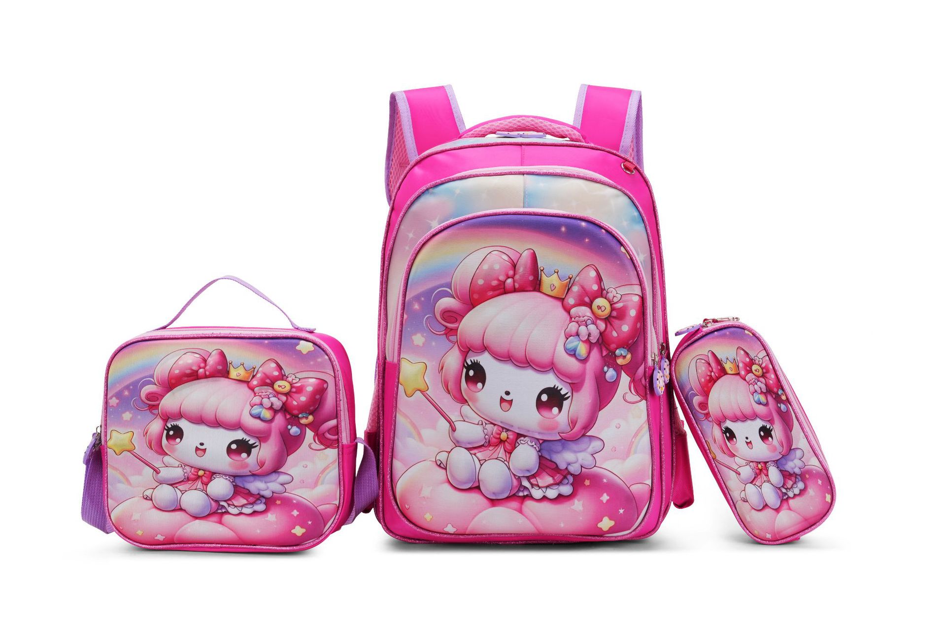 Nuevo Kpop América del Sur 16 pulgadas tres piezas juego de tirón para niños 3D brujas caza mochila de hombro para estudiantes doble espalda