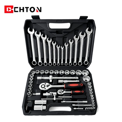 Chuantuo Carbon Steel Ratchet Wrench Socket Combination Set, Complete Set of Auto Repair and Mechanical Hardware Tools (Mühərrik tənzimləmə alətləri) - 61pc-black-and-red-one-piece-box-galvanized