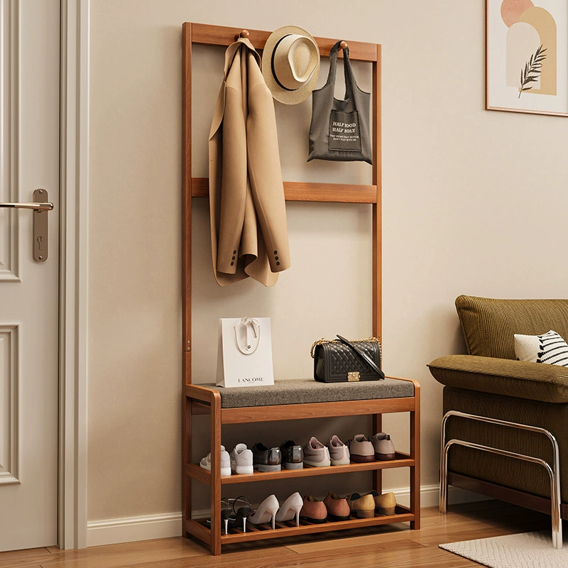 Бытовая табуретка для смены обуви из цельного дерева Шкаф для обуви Встроенная вешалка Бытовая дверная Входная лампа Роскошная дверная скамья для сидения Табурет для смены обуви