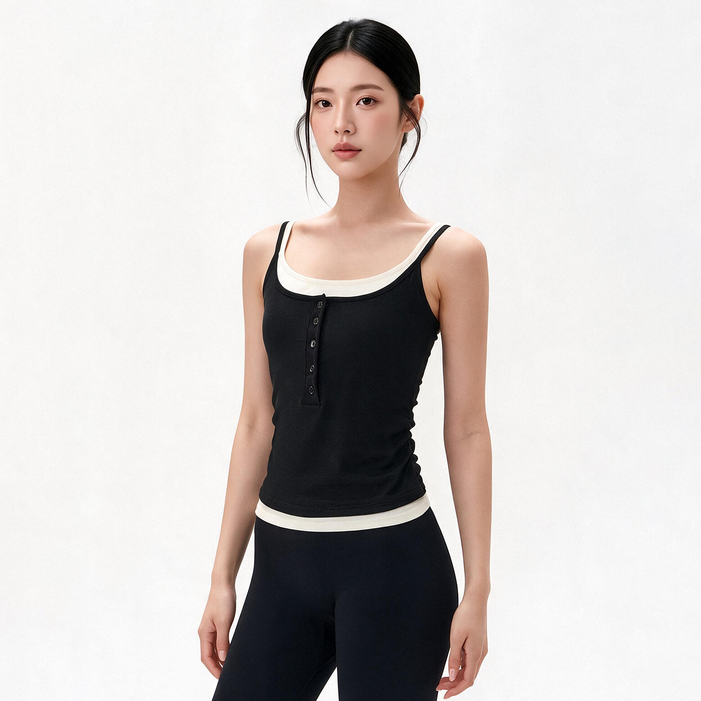 Yoga clothing one-piece faux two-piece color-blocking sports vest with fixed chest pads, anti-sagging, beautiful back training yoga vest