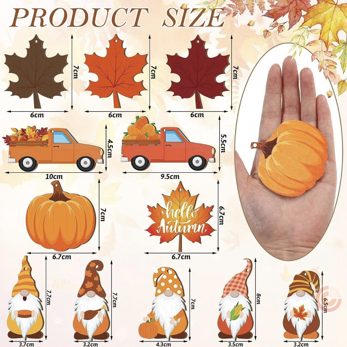 Decoración de madera de Acción de Gracias Rural con flores de hojas de calabaza y decoración colgante de cosecha de otoño con duendes