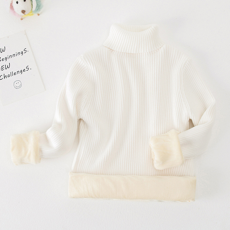 Suéter de cuello alto estilo coreano para niños y niñas, otoño/invierno 2025, capa base de punto, ropa infantil coreana con forro polar.