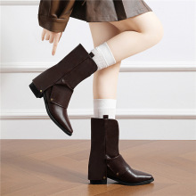 2025秋冬季新款短靴女堆堆靴加绒保暖裤管骑士尖头中筒靴子棉鞋