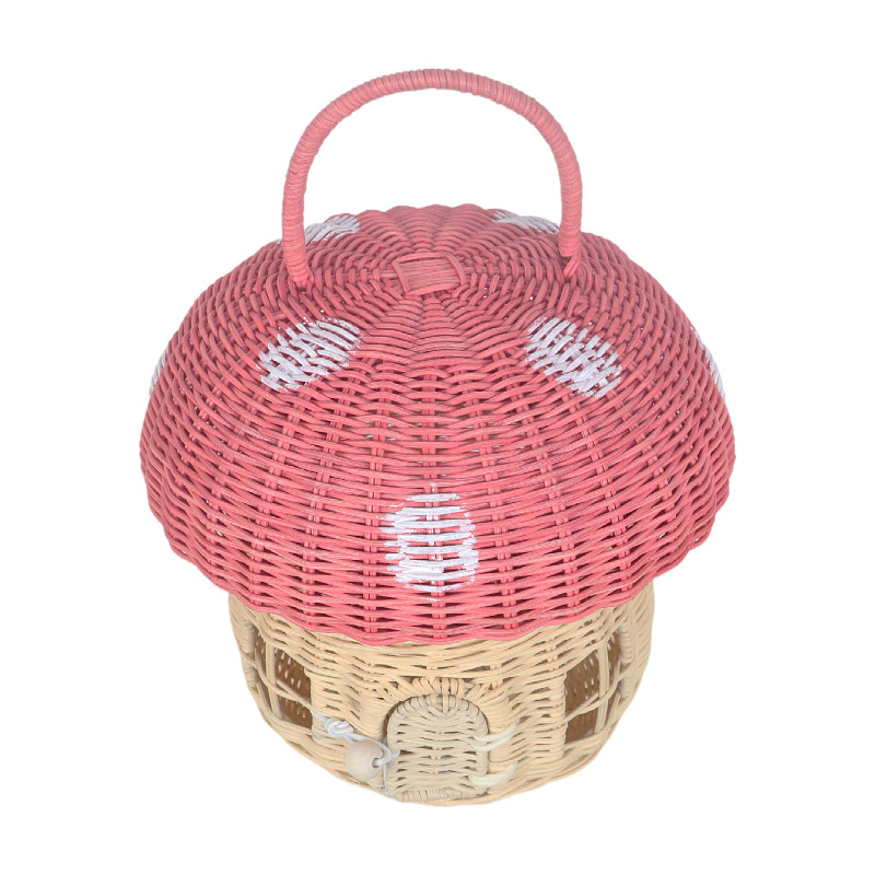INS estilo hecho a mano ratán en forma de seta cesta de almacenamiento accesorios de tiro para niños bolsa de mano cesta decoraciones de la habitación de los niños