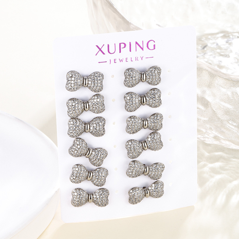 Xuping joyería exquisita arco de diamante completo orejetas mujeres verano dulce lindo viento hermoso pernos de orejas nicho sentido de alta calidad