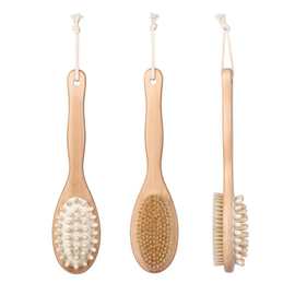 新款木头长柄双面沐浴刷按摩敲背加厚木柄双面洗澡猪鬃毛浴刷批发