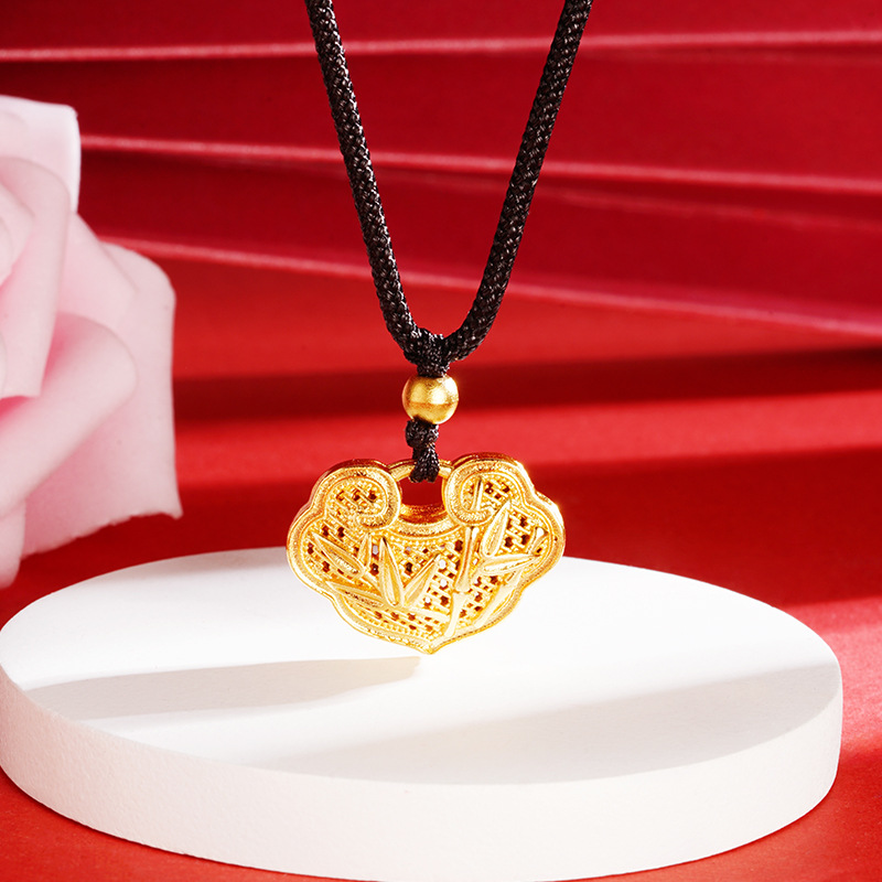 Moda nacional hoja de bambú Ruyi cerradura collar Vietnam arena oro antiguo patrimonio Ley estilo chino joyería femenina suministro directo fábrica