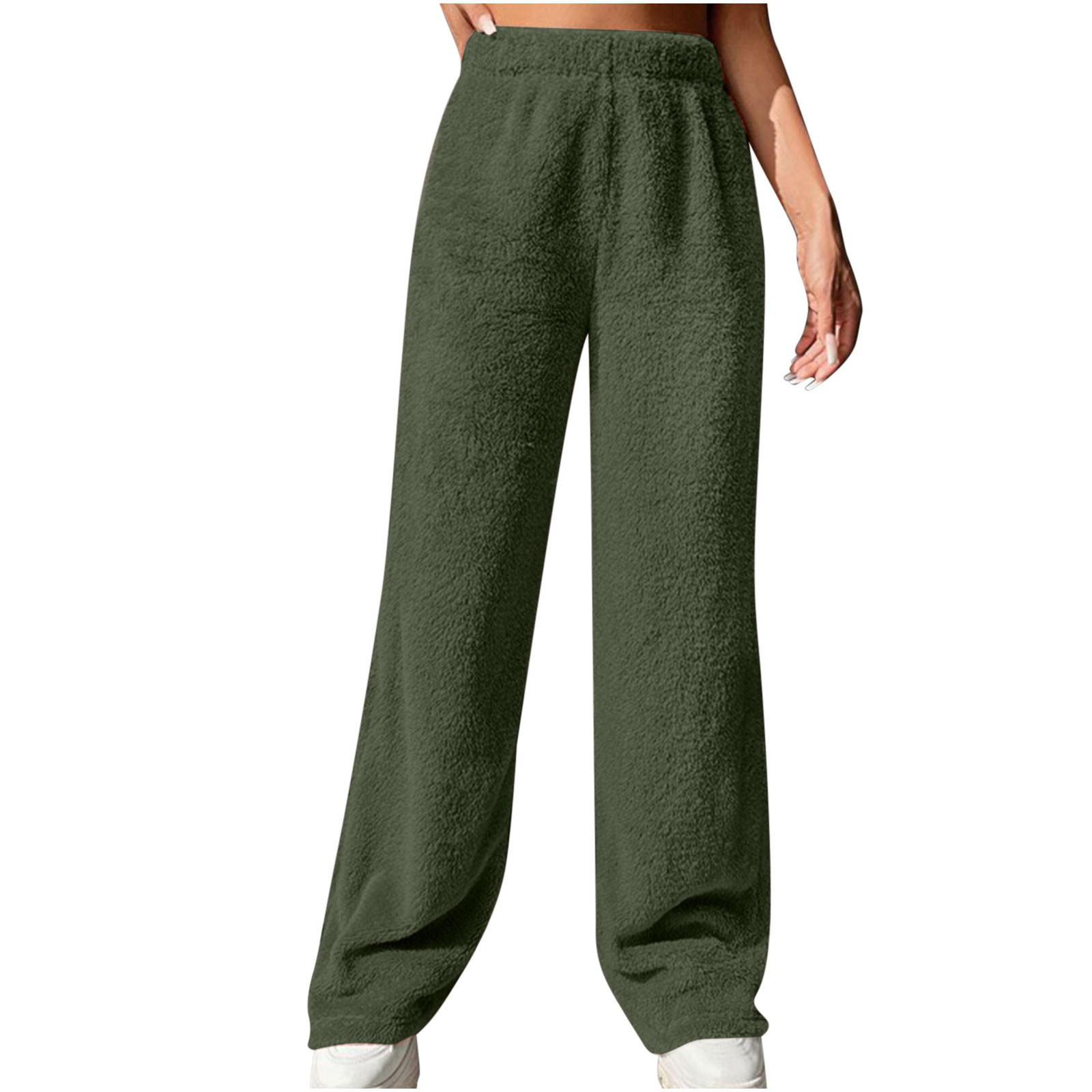 2023 Comercio exterior europeo y americano nuevo Otoño e Invierno color sólido moda felpa pantalones casuales sueltos piel cómoda terciopelo pantalones calientes
