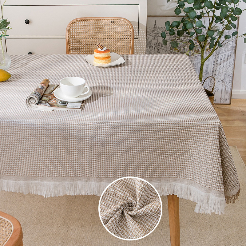 Mantel de gasa de algodón con borlas de estilo crema, mantel a prueba de polvo con atmósfera fotográfica, cubierta decorativa rectangular para mesa de centro antideslizante