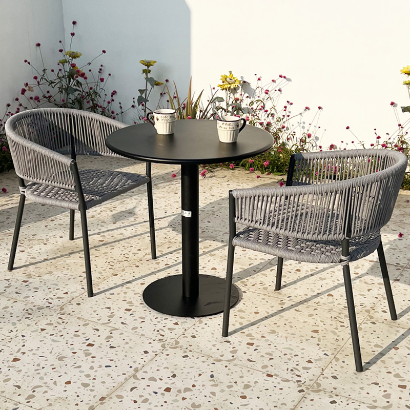 Outdoor table and chair courtyard garden open-air aluminum outdoor trendy tea shop set balcony rattan chair