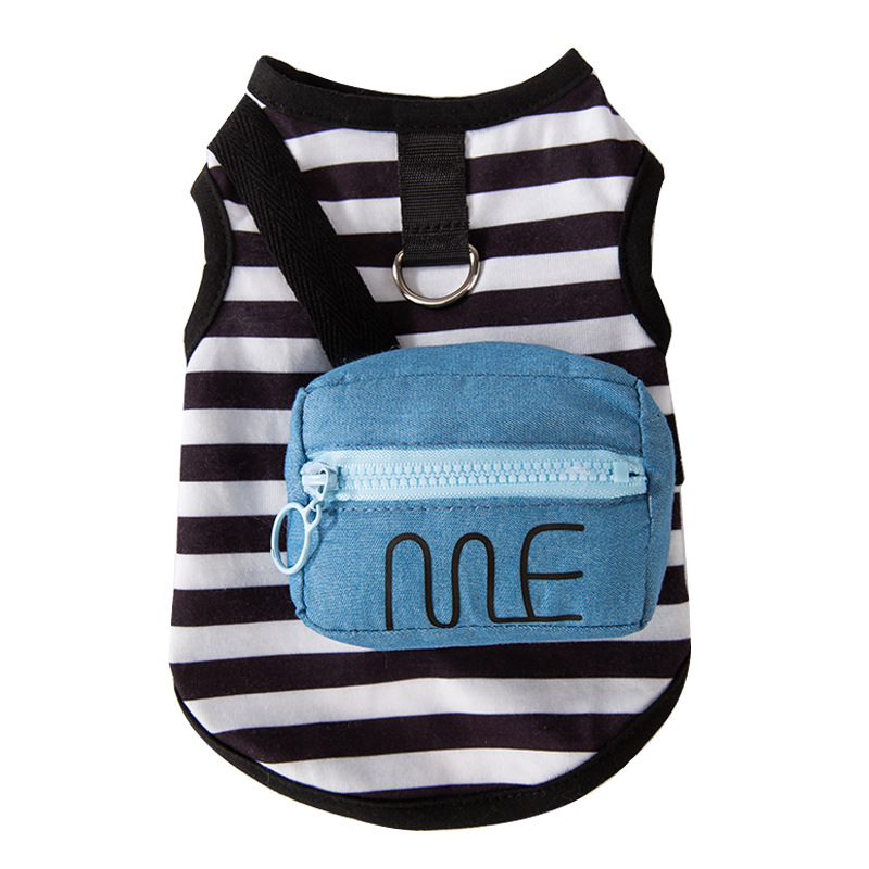 Gato primavera y verano linda mochila con cremallera tridimensional chaleco de tracción a rayas perro de dos patas ropa delgada para gatos