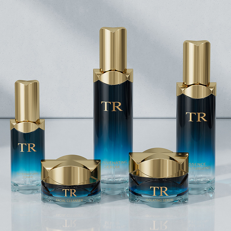 新款四叶草玻璃套装化妆品瓶 40ml按压乳液瓶 50g膏霜瓶空瓶包材