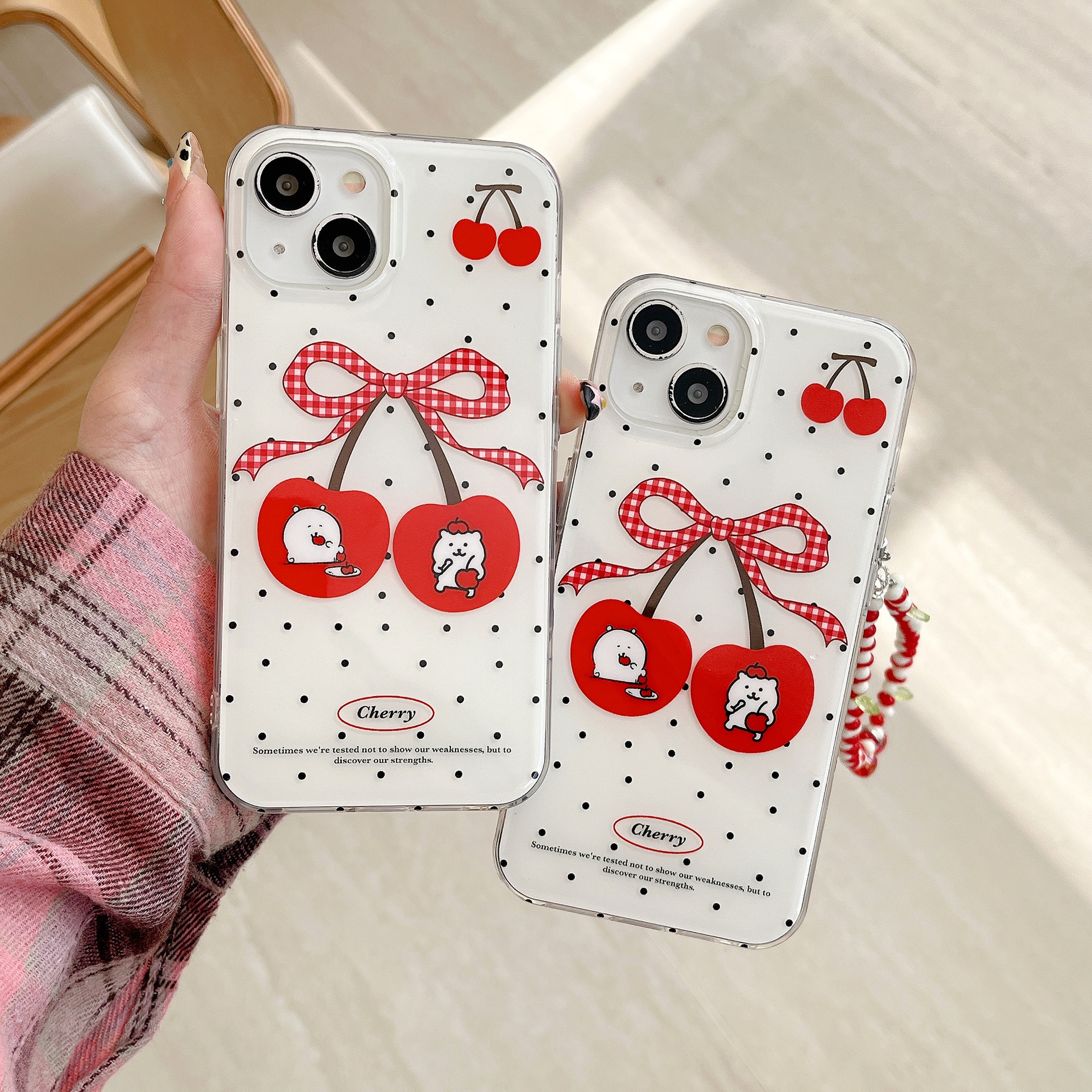 Simple lunares oso cereza para Apple 15ProMax funda para teléfono móvil 16Pro lindo 14/13 niña 16PM
