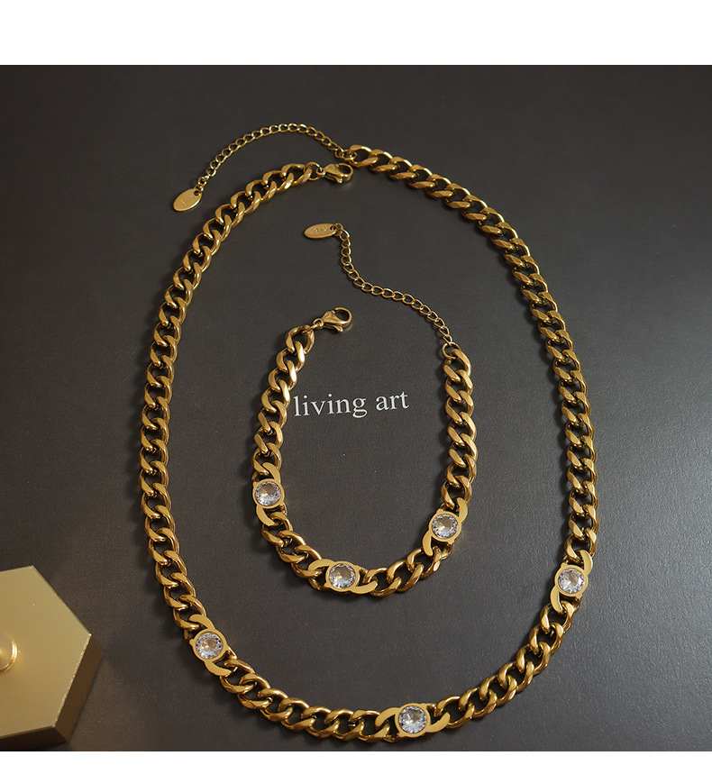 Fashion Geometric Titanium Steel Plating Zircon Bracelets Necklace