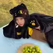 夏季酷girl动漫卡通黑猫披风法兰绒披风小埋斗篷空调毯午休毯毛毯