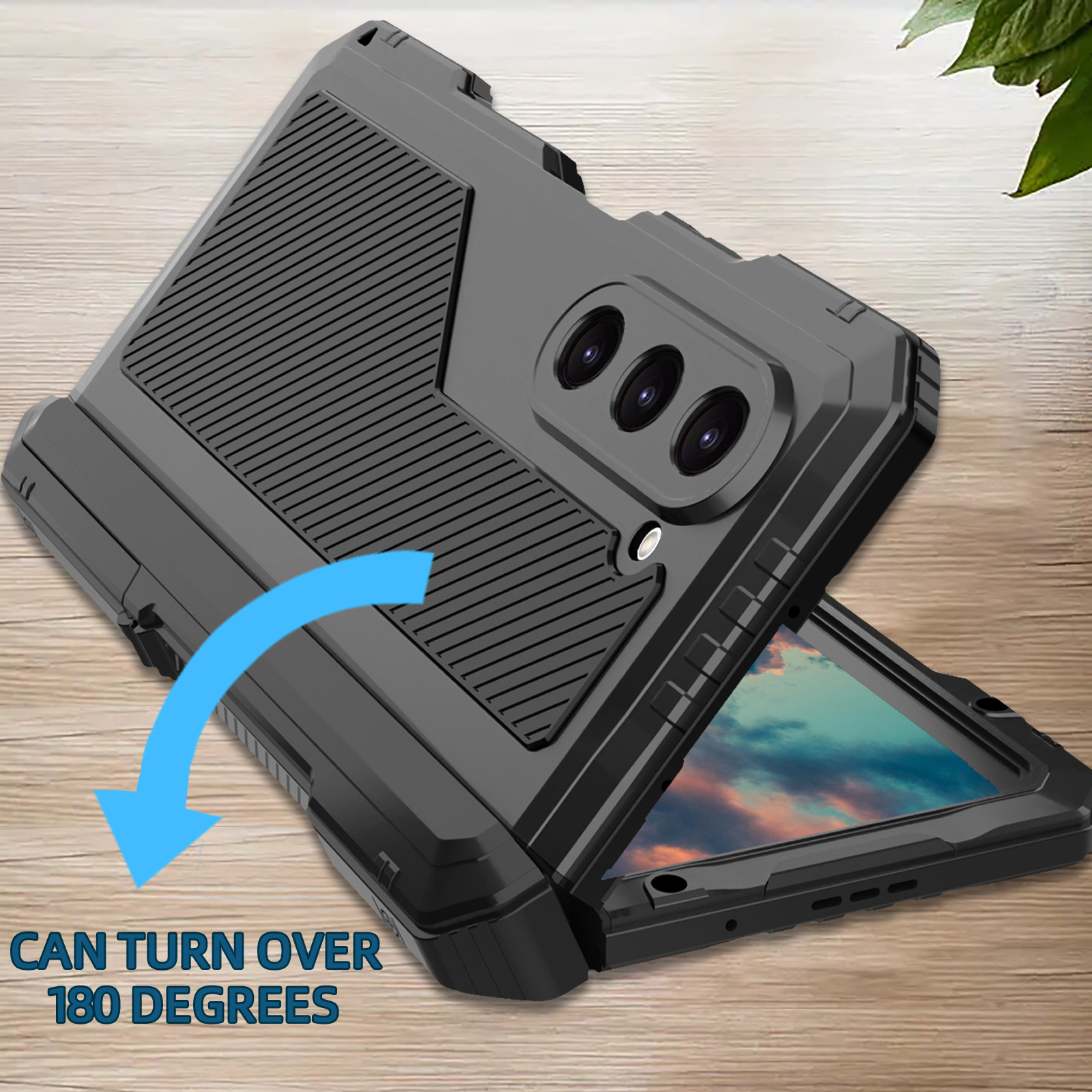 Ốp lưng Samsung Z Fold4/Fold5 kim loại ba lớp chống sốc, chống bụi, có chân đế — đen, đỏ