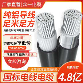 国标纯铝芯YJLV/VLV22架空1/2/3/4/5芯10平方地埋铠装电力电缆线