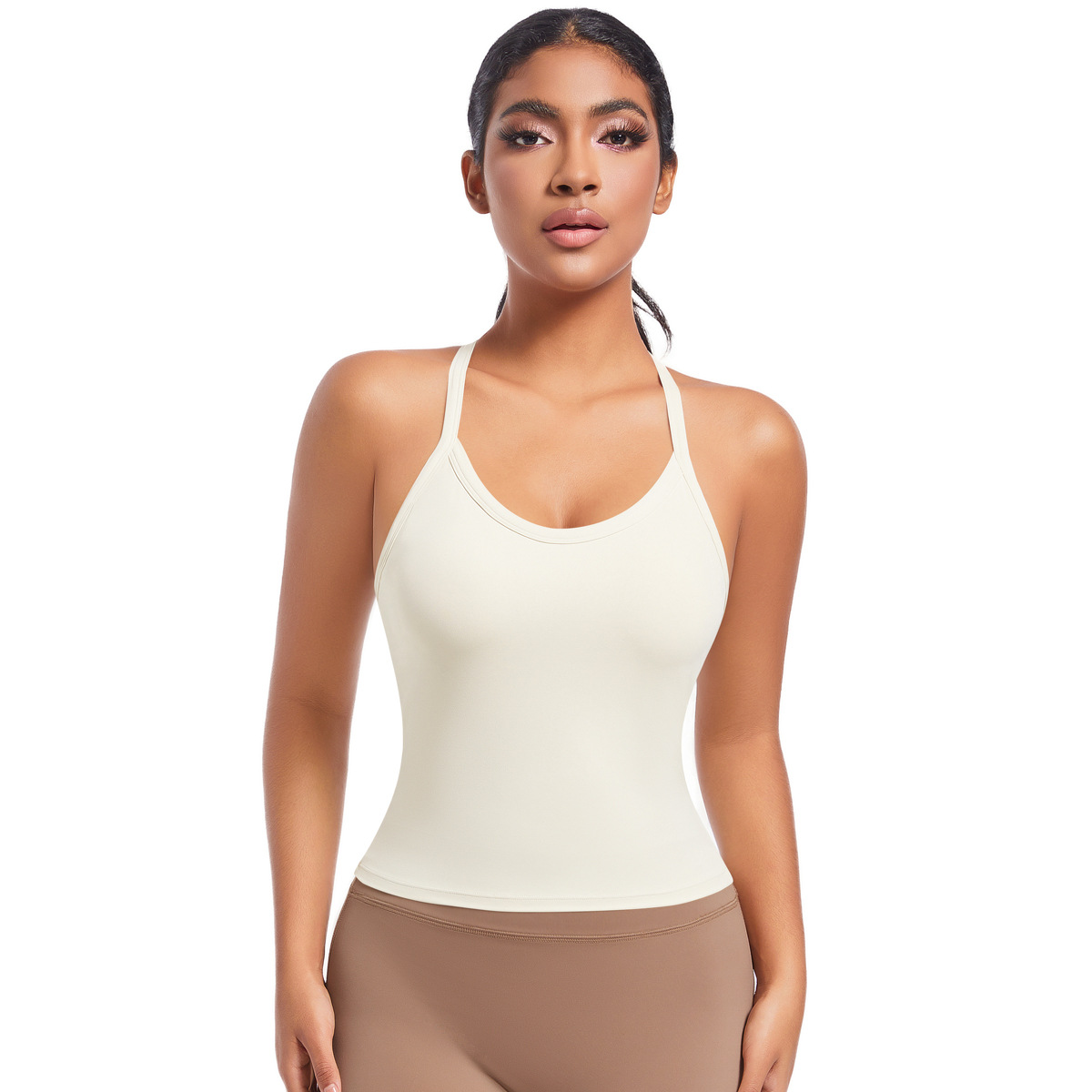 Nuevo transfronterizo de doble cara nylon de color sólido belleza de espalda cruzada ropa interior deportiva para correr fitness yoga chaleco chaqueta mujer