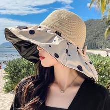 黑胶防晒帽子女夏季波点遮阳帽透气大檐沙滩帽时尚渔夫帽太阳帽子