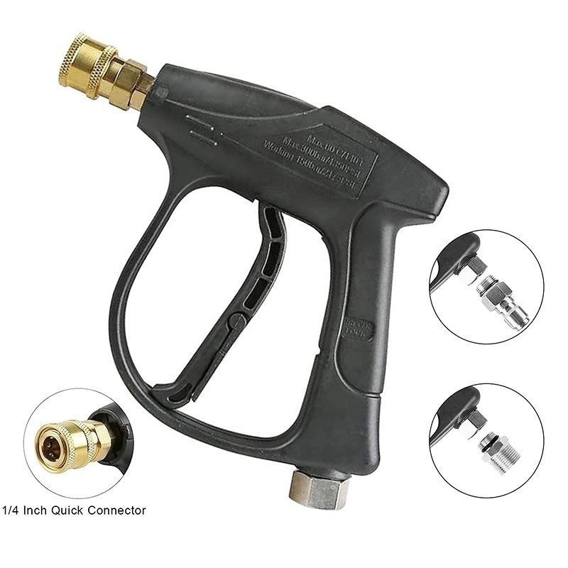 High-pressure cleaning water gun with 3/8" female quick-connect and 1/4" male connector, suitable for home use, can be fitted with various water inlet types for car wash machines