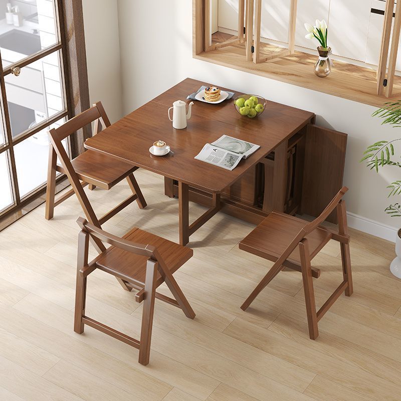 Solid Wood Folding Dining Table and Chair Set for Home Use, Small Apartment Rectangular Table, Modern Minimalist Multifunctional Dining Table for Rental Housing