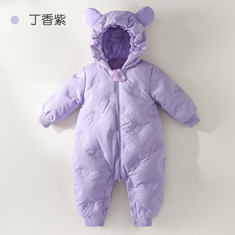 Chaqueta de plumas de una pieza para bebés y niños pequeños Ropa de gatear para niñas recién nacidos engrosada otoño e invierno nueva ropa de salida mameluco con capucha