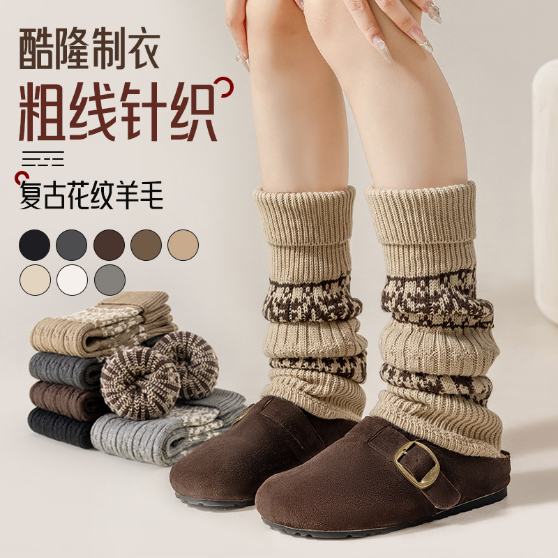 Calf socks wool warm autumn and winter with Birkenneth shoes knitted pile leg vintage winter women's snow boots socks