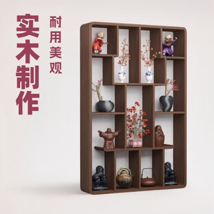 Solid Wood Chinese-Style Wall-Mounted Small Desktop Display Tea Room Shelf Modern Multi-Treasure Cabinet Partition
