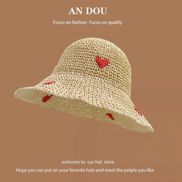 Beige love straw hat