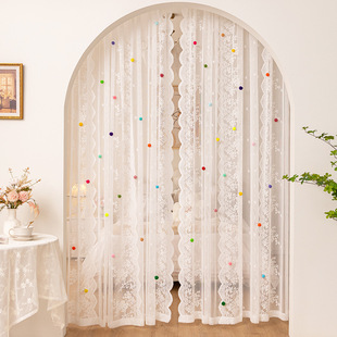 Korean-Style Fresh Lace Sheer Curtain for Girls' Princess-Style Bedroom Children's Room French Curtain Partition Door Curtain Shade Curtain