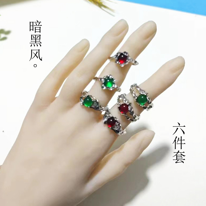 Dark style irregular red stone open ring female ins cold style fashion personality texture high-grade sense ring fashion