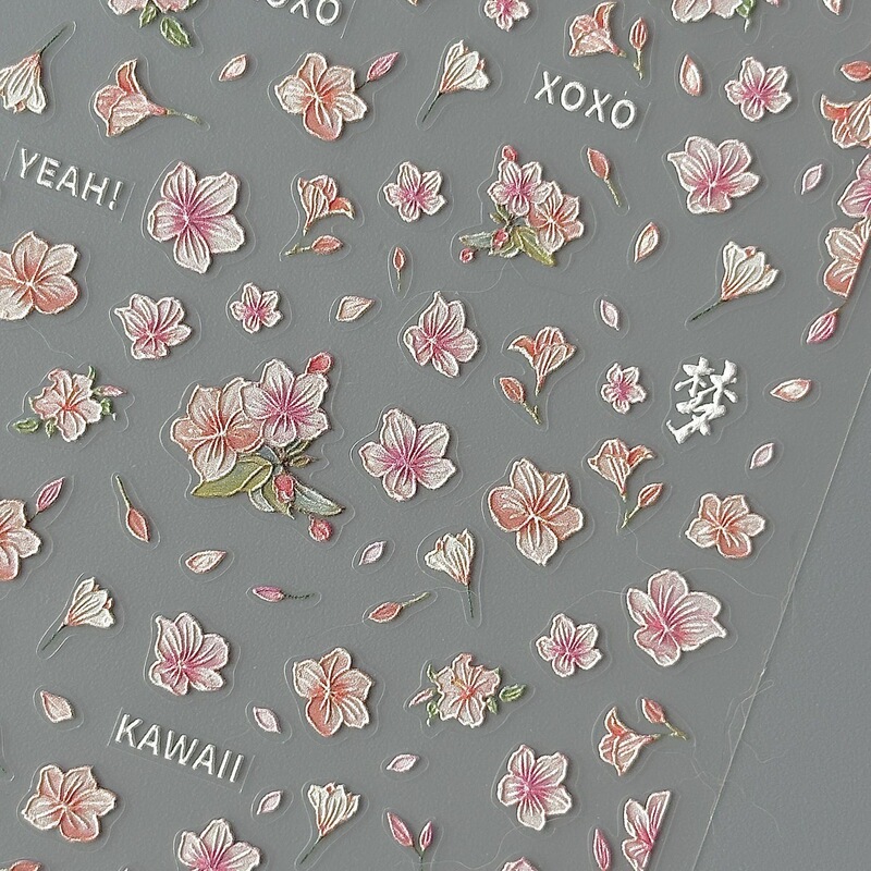 New Style Fresh Spring Wildflower Embossed Shell Gloss Nail Stickers, Simple and Cute Nail Art Stickers