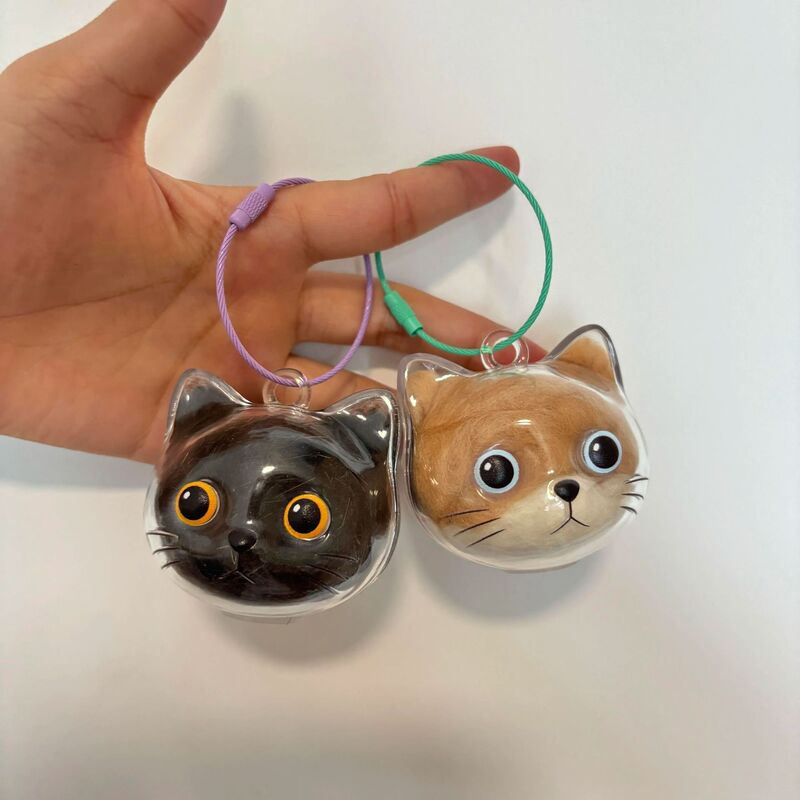 可爱小猫咪猫毛收纳挂件创意透明猫毛存放收纳盒宠物毛球球钥匙扣|undefined