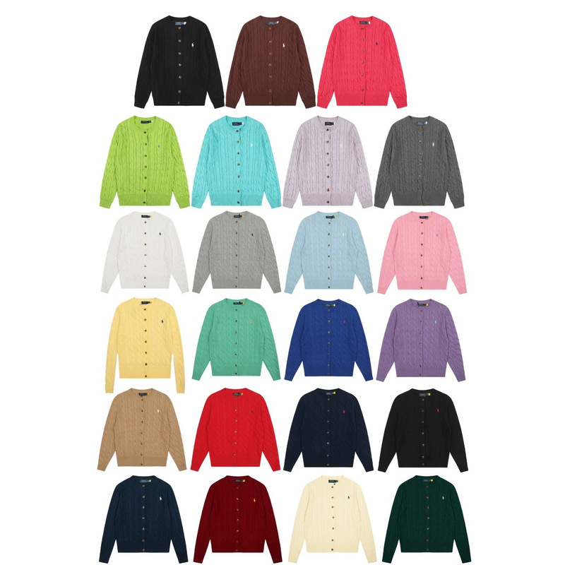 Scannable code. Autumn and winter Ralph Lauren logo twisted embroidery round neck simple knitted cardigan. Women's sweater jacket Scannable code. Autumn and winter Ralph Lauren logo twisted embroidery round neck simple knitted cardigan. Women's sweater jacket