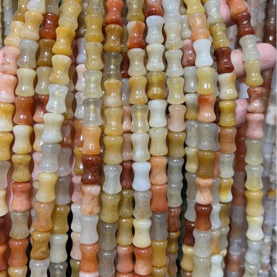 天然金絲玉竹節8*10mm 飾品配件 天然石半成品批發 手串手鍊散珠
