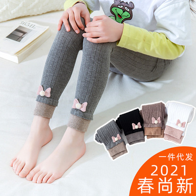 壹件代發2021春季新款韓版修身時尚兒童褲女童打底褲中小童九分褲