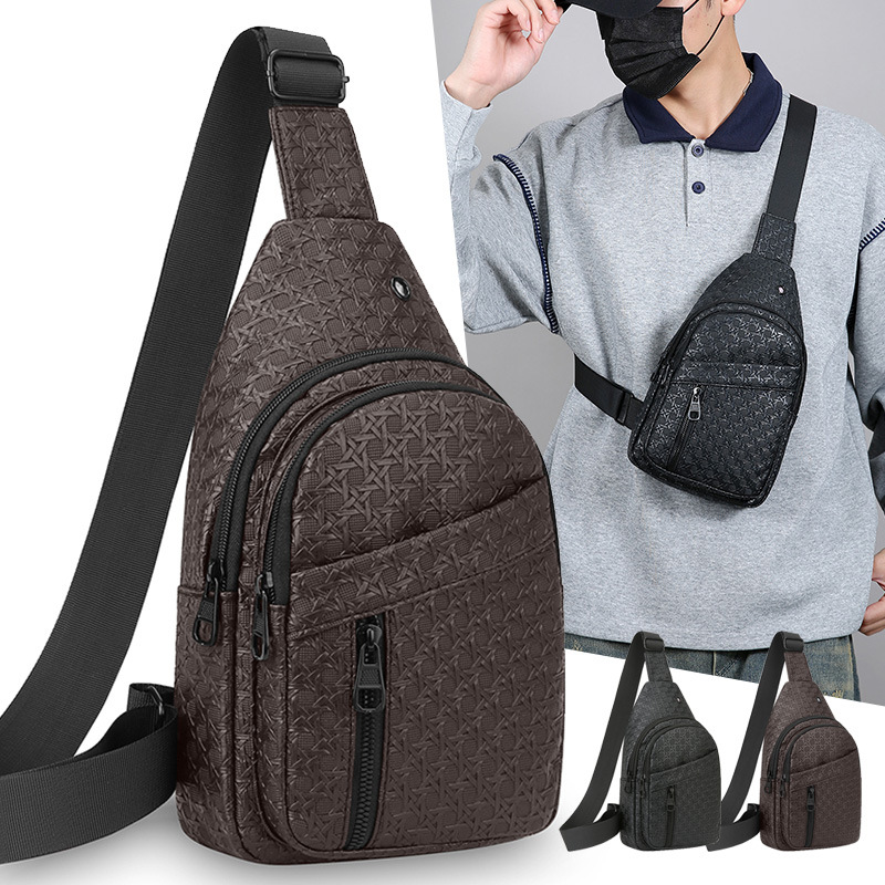 Bolso de pecho de moda de tejido de hombre, gran capacidad de cuero PU, bolso de hombro resistente al desgaste, multicapa simple, bolso de mano casual.