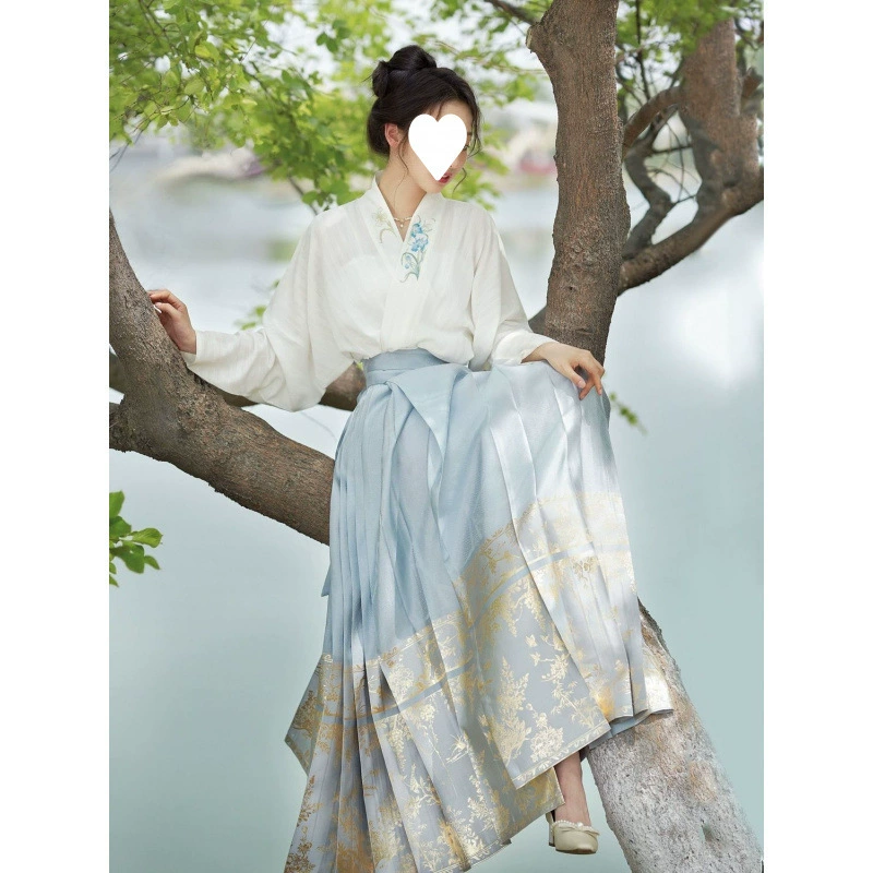 Летний Hanfu женский новый простой принт конское платье с лапшой полный набор тонких пригородных костюмов