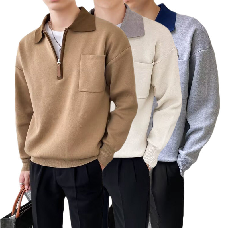 Explosiones transfronterizas de tamaño grande europeo polo camiseta con solapa camiseta de punto suéter hombre color viejo dinero fábrica de negocios al por mayor