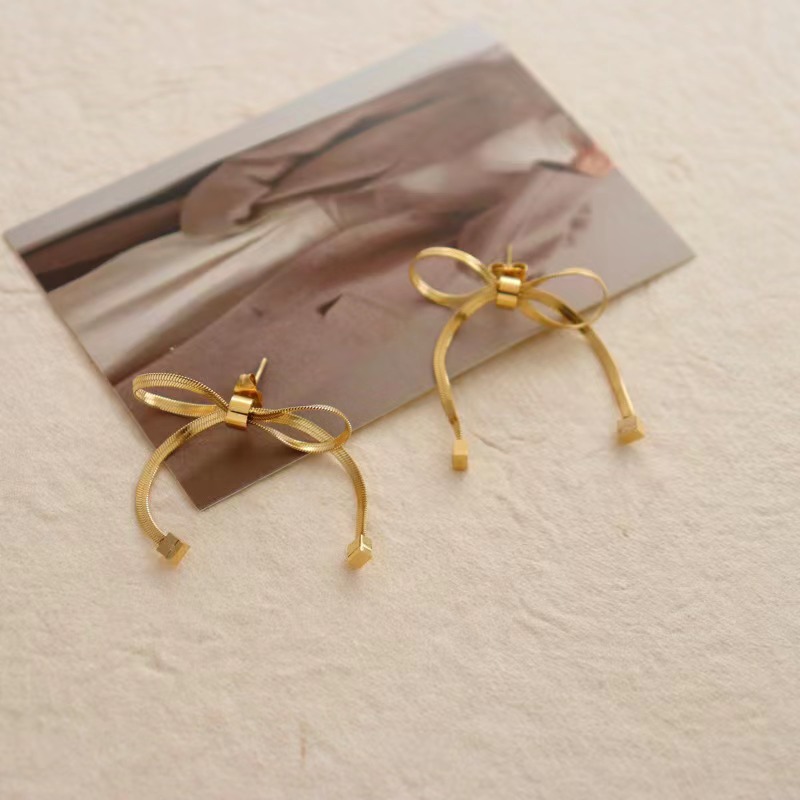 Knotted Bow Stainless Steel Stud Earrings_colorza_1
