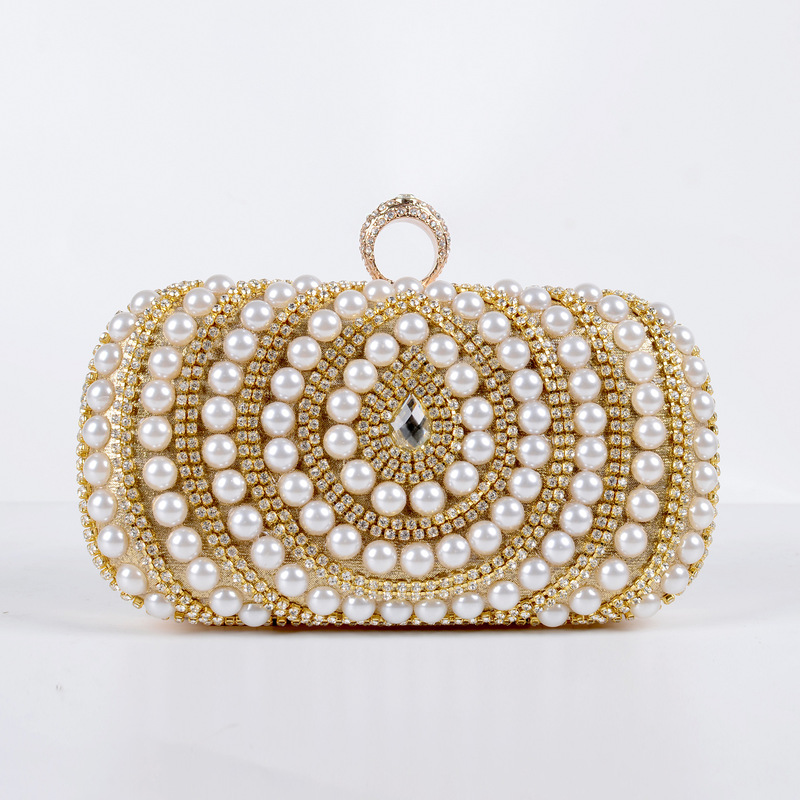 New Ladies Pearl Rhinestone Buckle Fashion Square Box Dinner Bag Suitable for Dinner Wedding Party Clutch Bag