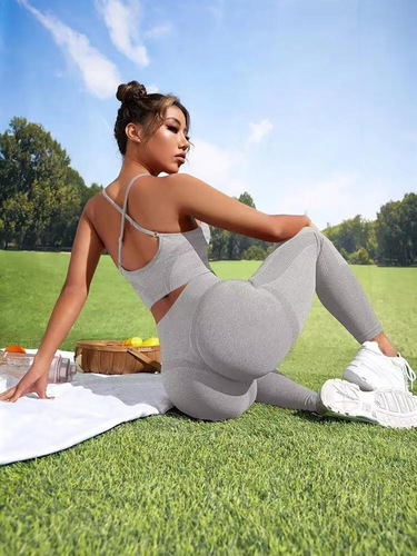 Cross-border new solid color seamless back cross bra and trousers yoga suit women's sports fitness yoga clothes