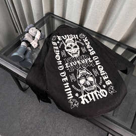 秋季新款潮牌福神男士小M口袋后背笔刷字母印花鬼头牛仔长袖衬衫