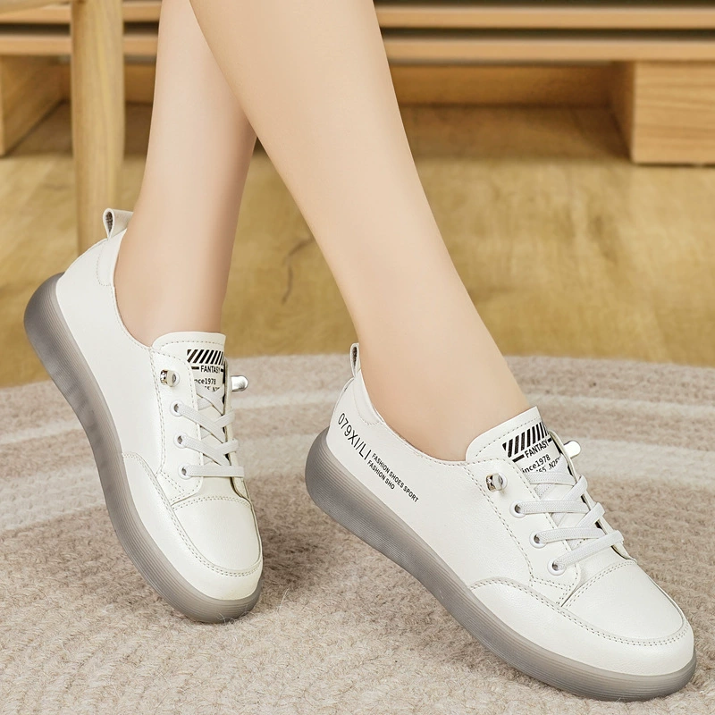 Плоская подошва удобная нескользящая маленькая белая обувь женская мягкая кожа одна педаль новая дикая женская обувь весна и осень мягкая подошва повседневная одиночная обувь