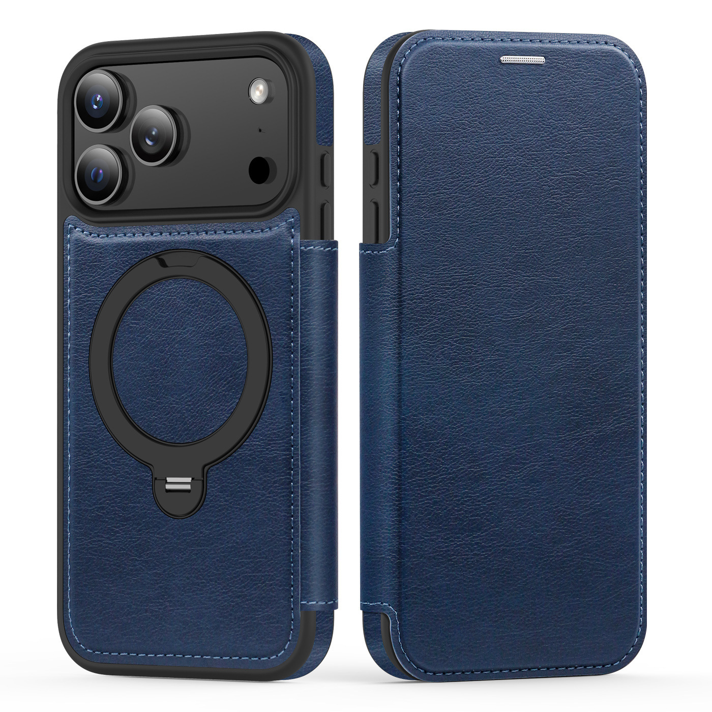 Ốp lưng da lật iPhone 16 Pro Max xoay 360 độ tích hợp giá đỡ từ tính — màu đen, màu xanh hoàng gia, Màu nâu, xám chi tiết 11