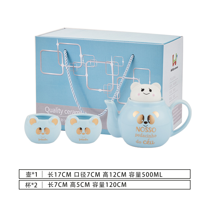 Lindo de dibujos animados Flor de cerámica juego de té imprimible logo Amazon dedicado Panda juego de té taza juego de regalo traje