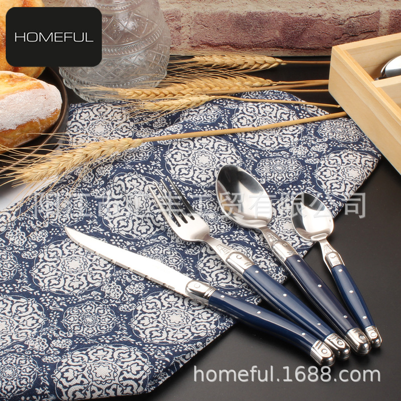 Factory direct French Ragio Bee series steak fork knife set Blue ABS handle Western knife and fork Factory direct French Ragio Bee series steak fork knife set Blue ABS handle Western knife and fork
